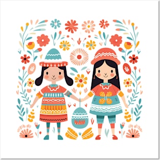 Scandinavian Folk Art Couple Posters and Art